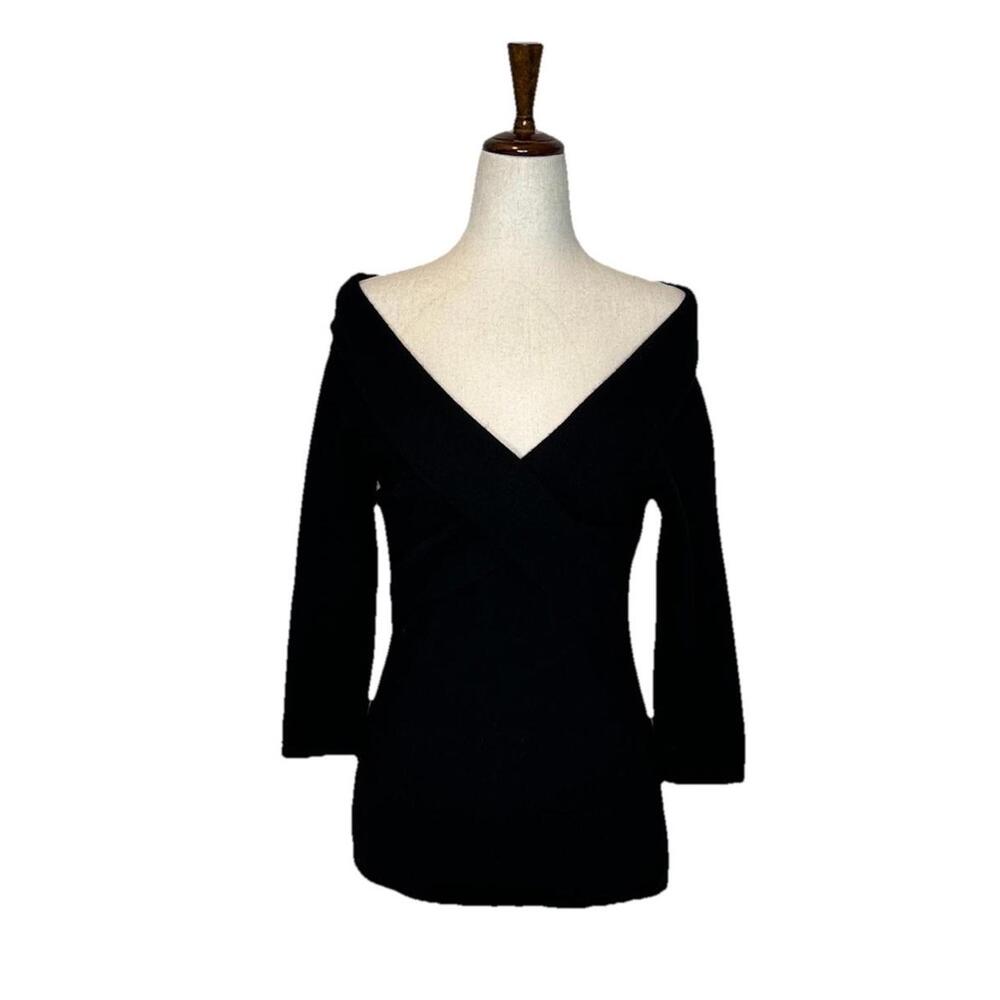 Ralph Lauren Black Label Cashmere Off  Shoulder Sweater 3/4 Sleeve S Old Money